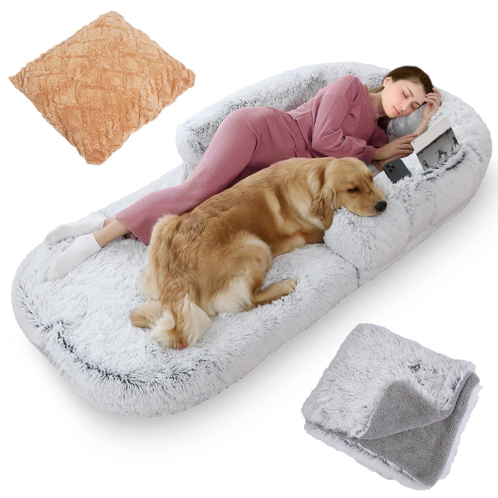 Foldable Human Size Dog Bed With Pillow Blanket