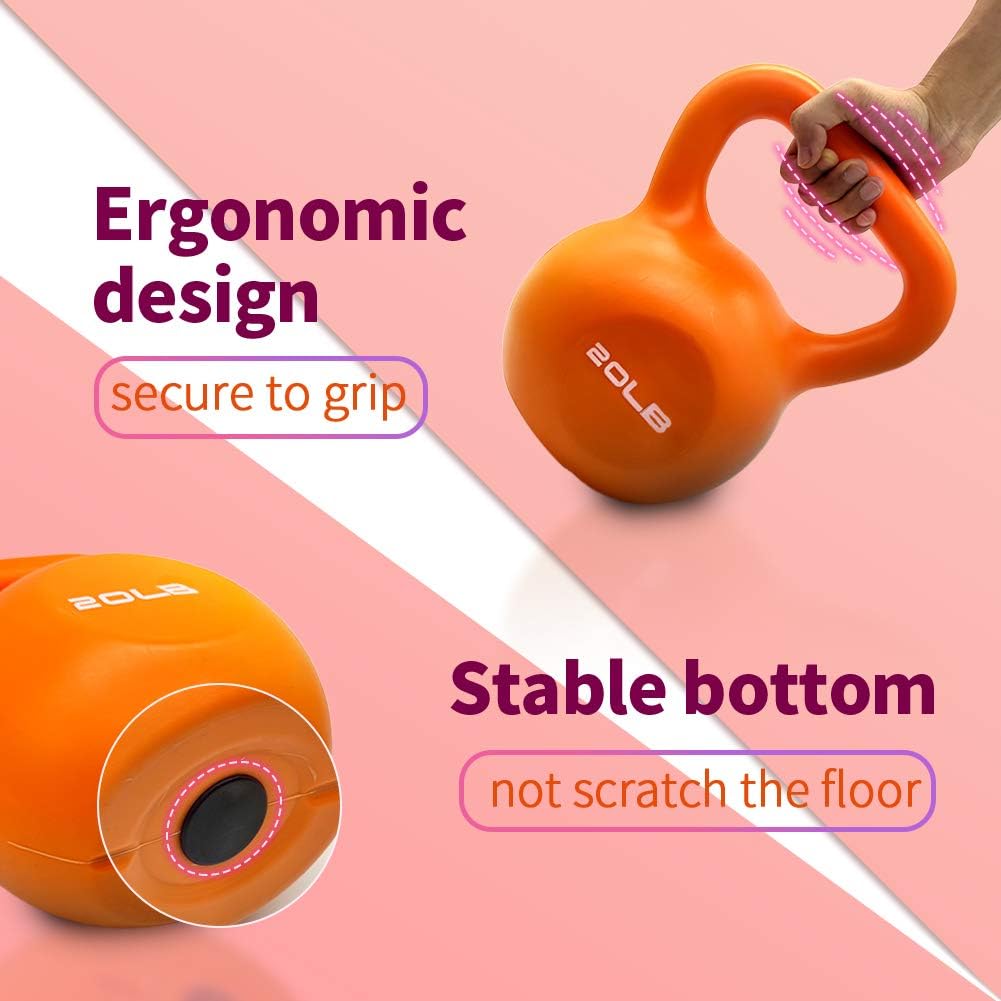 20lbs Kettlebell Set, Strength Training Kettlebells Weight Set For Men and Women, Vinyl Coated Kettle Bell For Home Gym Workout Weight Lifting Equipment, Comfortable Grip Wide Handle Weights