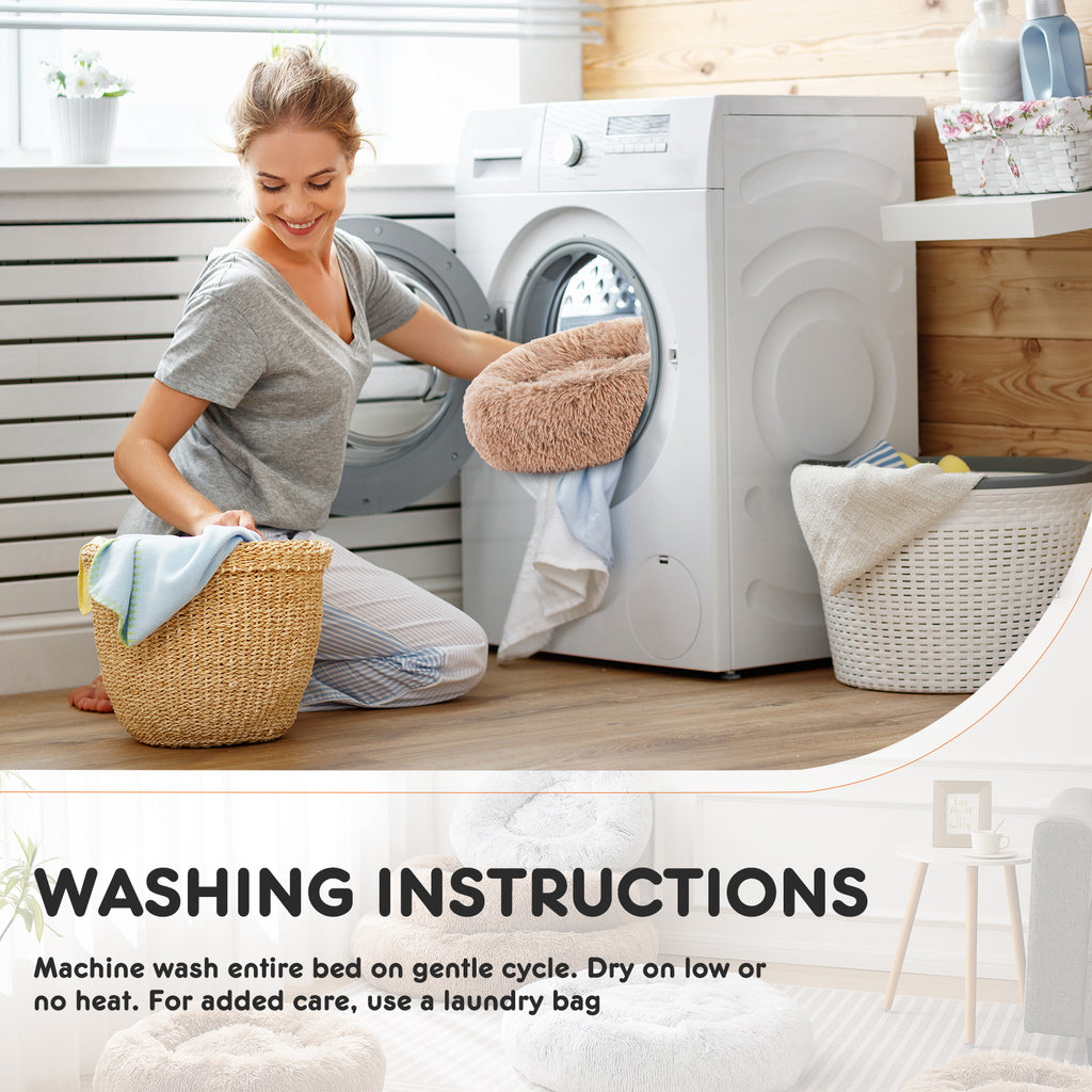 24 Inch Anti-Slip Round Fluffy Plush Faux Fur Cat Bed, Fits Up To 25 Lbs Pets