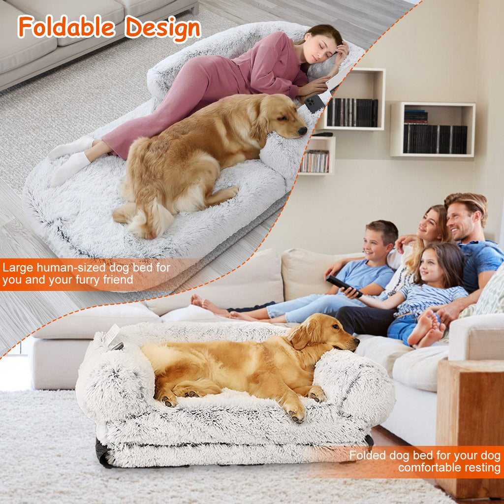 Foldable Human Size Dog Bed With Pillow Blanket