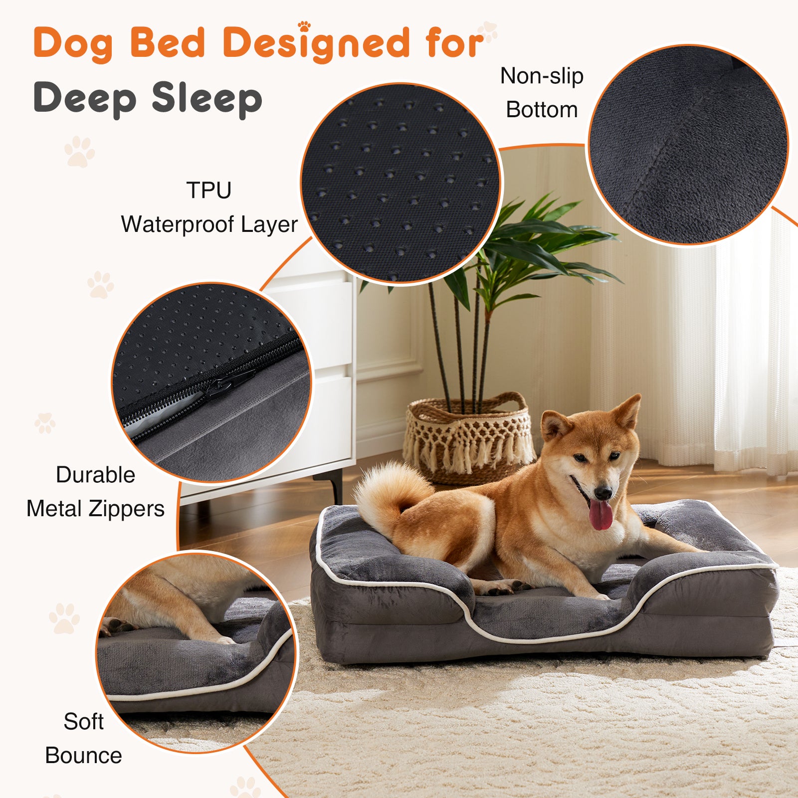 Memory Foam Pet Bed For Dogs & Cats With Washable Removable Cover Non-Slip Base Waterproof Liner
