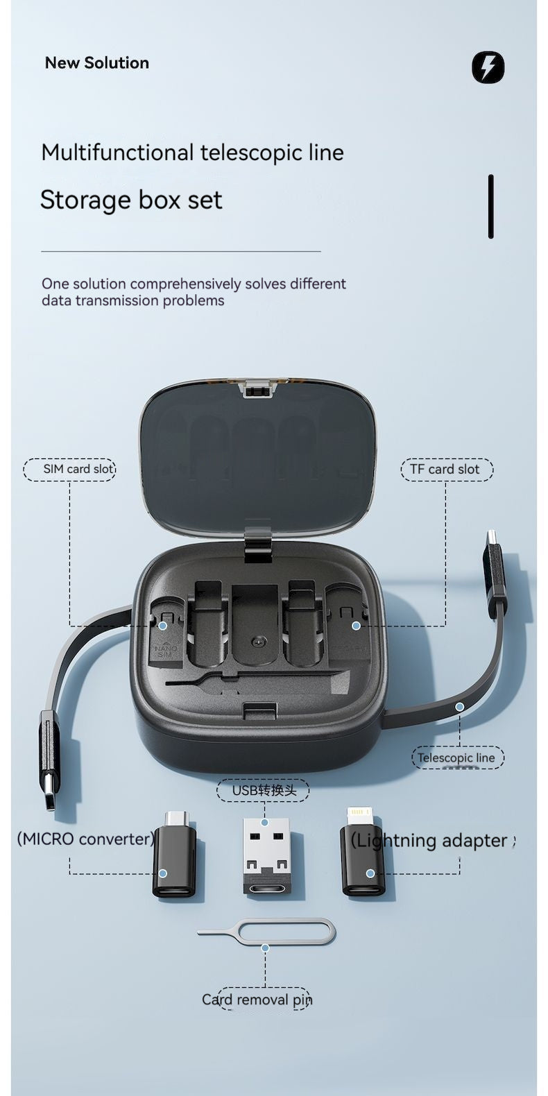 Data Cable Flexible Wire Storage 60W Fast Charging Multi-function Mobile Phone Charging Interface Box