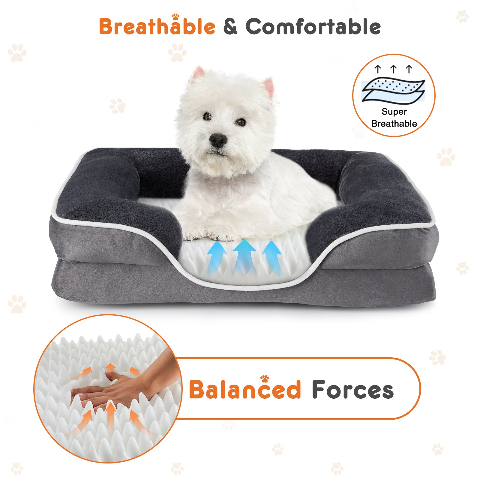 Memory Foam Pet Bed For Dogs & Cats With Washable Removable Cover Non-Slip Base Waterproof Liner