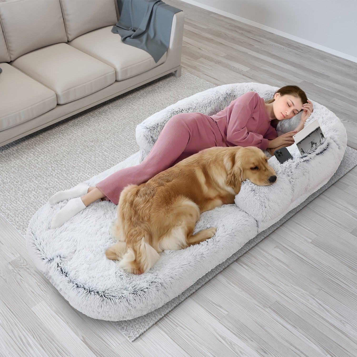Foldable Human Size Dog Bed With Pillow Blanket