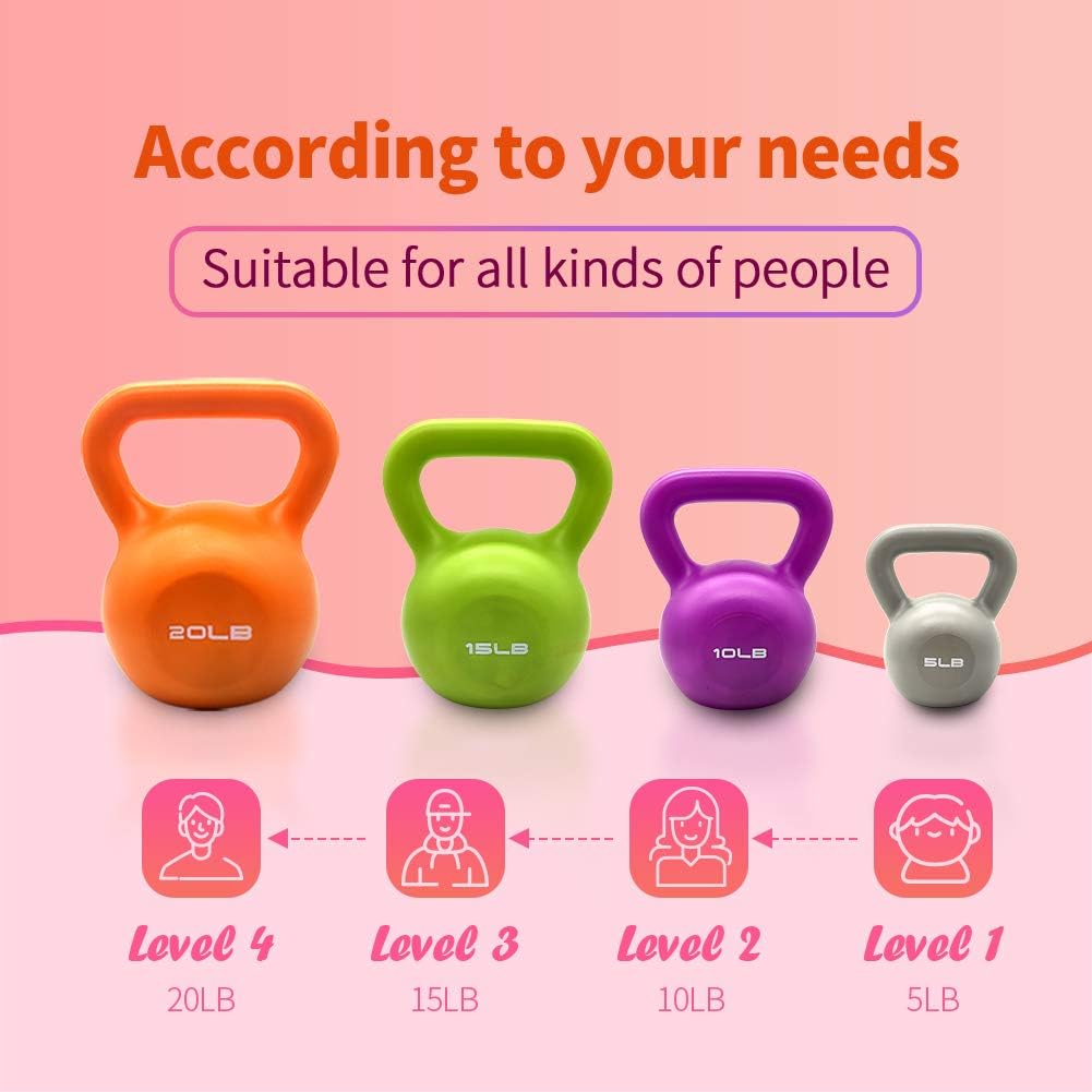 15lbs Kettlebell Set, Strength Training Kettlebells Weight Set For Women and men, Vinyl Coated Kettle Bell For Home Gym Workout Weight Lifting Equipment, Comfortable Grip Wide Handle Weights