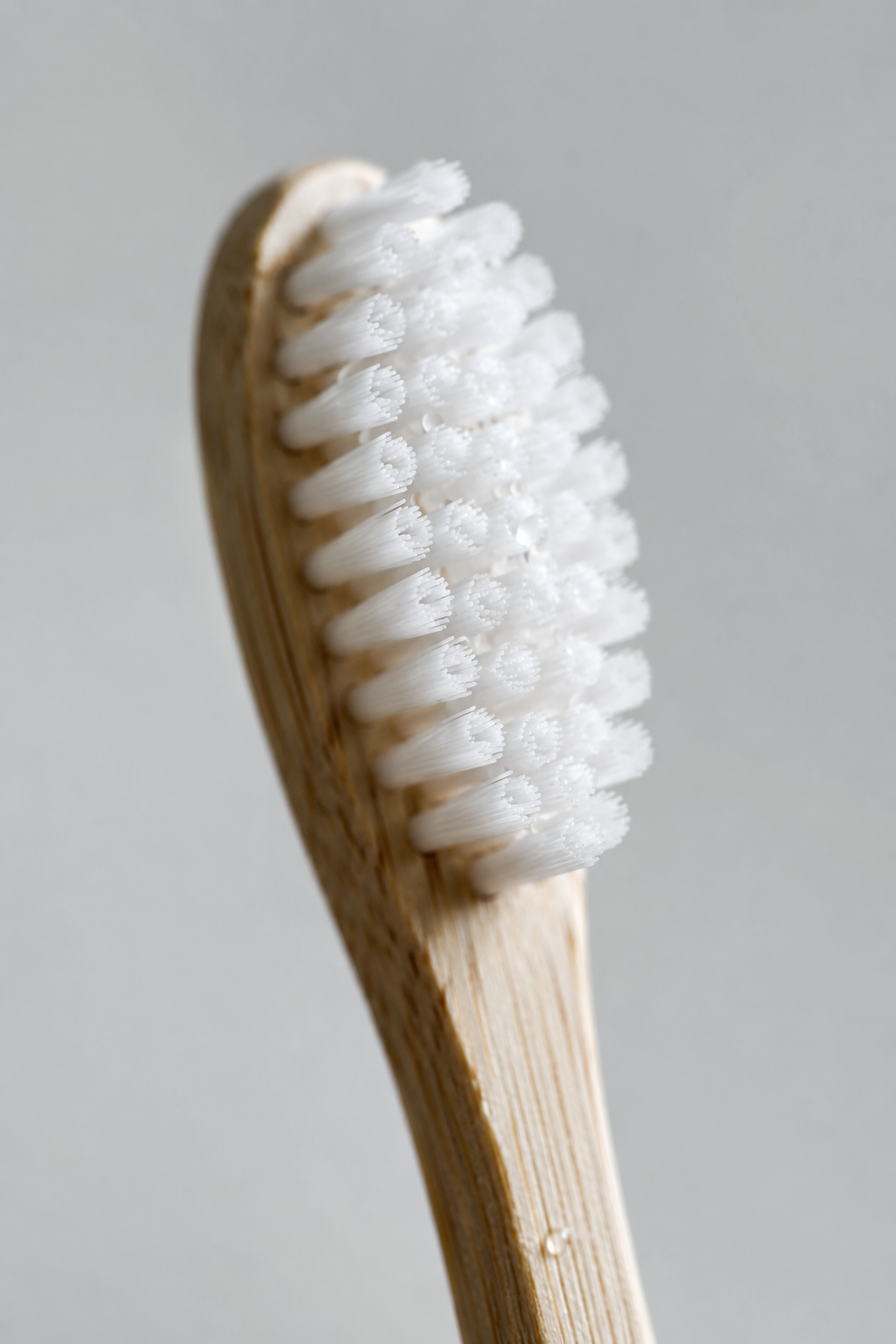 Bamboo toothbrush with white bristles a closeup look