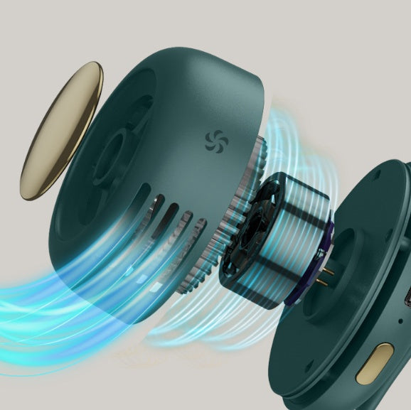 Bladeless air outlet showing no exposed blades to catch hair or fabric