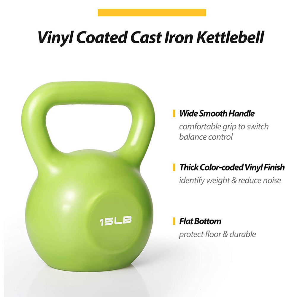 15lbs Kettlebell Set, Strength Training Kettlebells Weight Set For Women and men, Vinyl Coated Kettle Bell For Home Gym Workout Weight Lifting Equipment, Comfortable Grip Wide Handle Weights