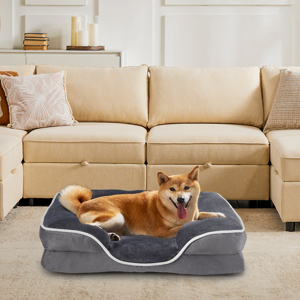 Memory Foam Pet Bed For Dogs & Cats With Washable Removable Cover Non-Slip Base Waterproof Liner