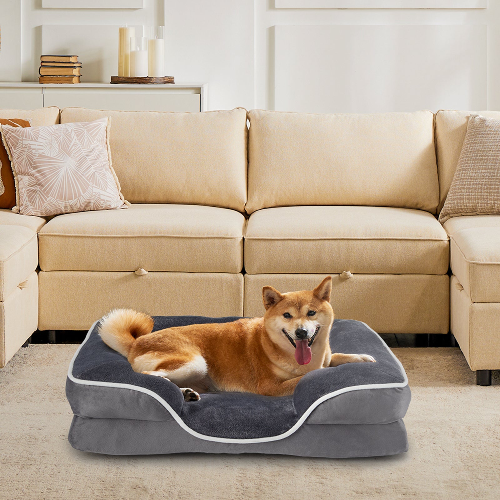 Memory Foam Pet Bed For Dogs & Cats With Washable Removable Cover Non-Slip Base Waterproof Liner