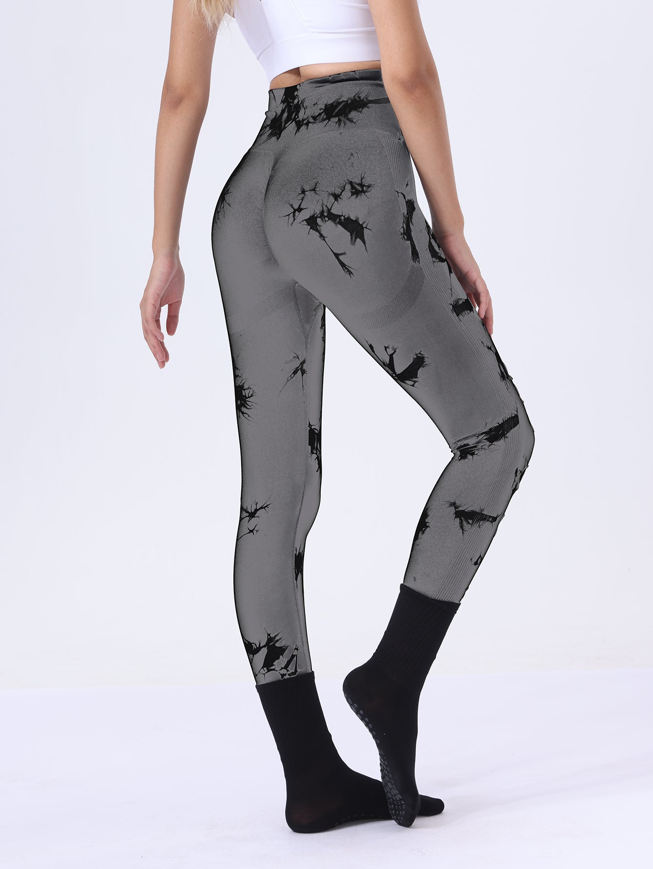 Butt Lifting Yoga Gym Athletic Pants, Hollow Out Tummy Control Sports Leggings Tie Dye Running Pants