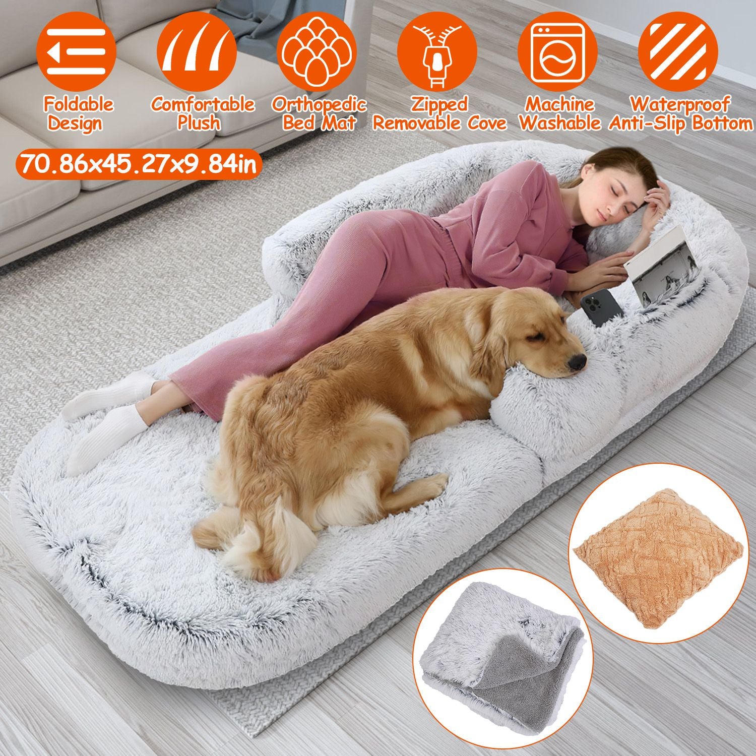 Foldable Human Size Dog Bed With Pillow Blanket