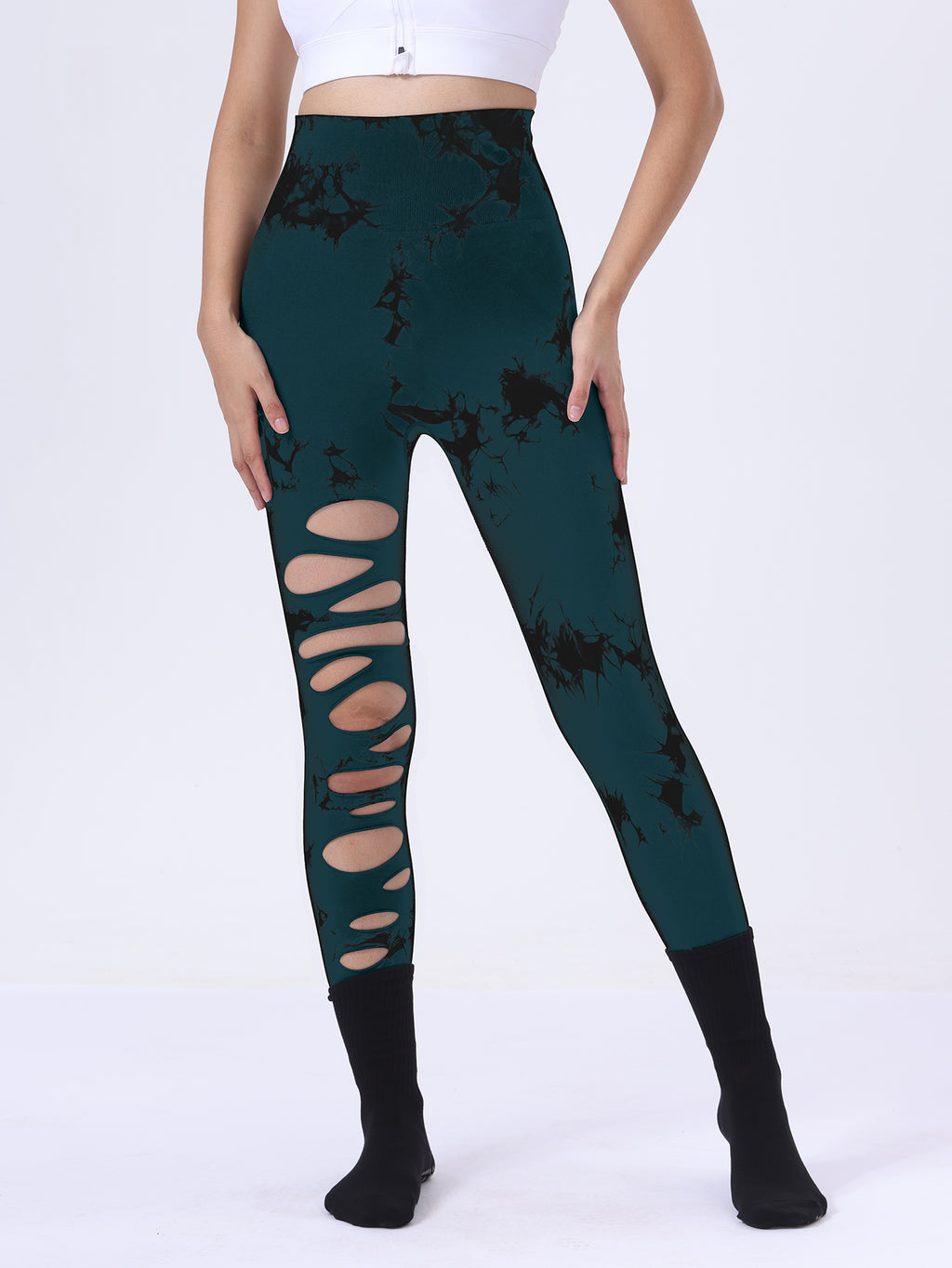 Butt Lifting Yoga Gym Athletic Pants, Hollow Out Tummy Control Sports Leggings Tie Dye Running Pants