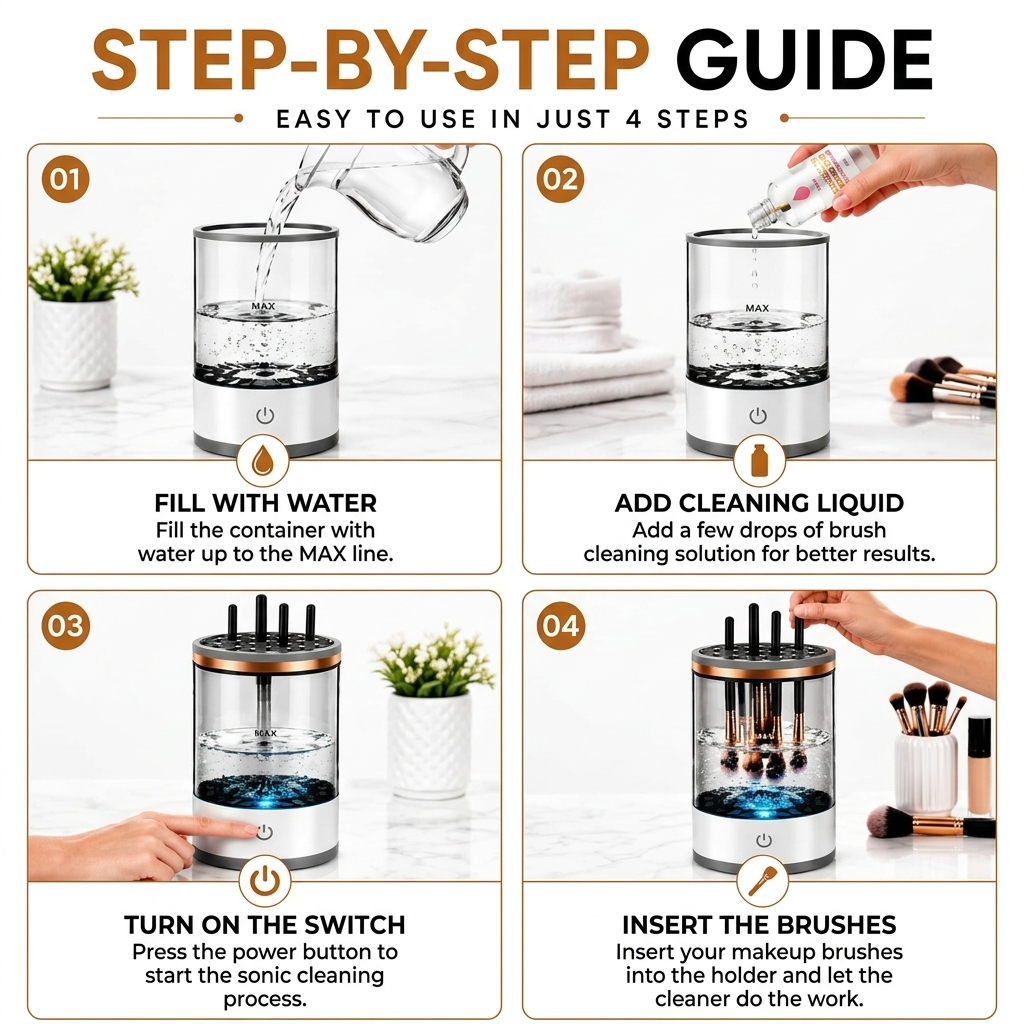 Electric Makeup Brush Cleaner with UV Disinfection Drying