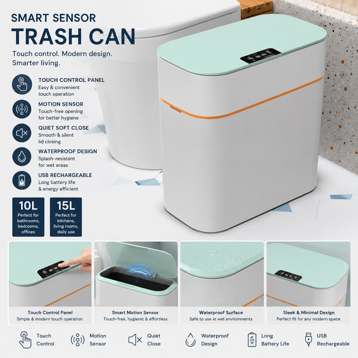 Trash Can Automatic Electric Trash Bin - Electric
